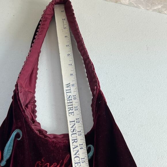 Vintage Oneill Shoulder Purse Maroon Velvet Multicolor Embroidered Flowers - Picture 10 of 12